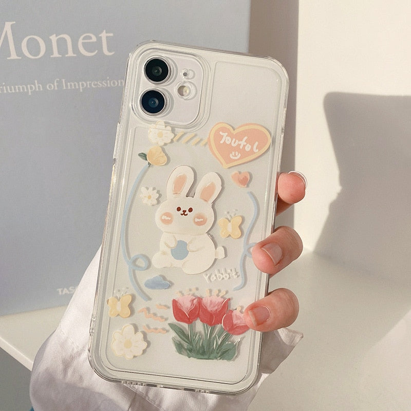 Retro Kawaii Bunny with Flowers Phone Case