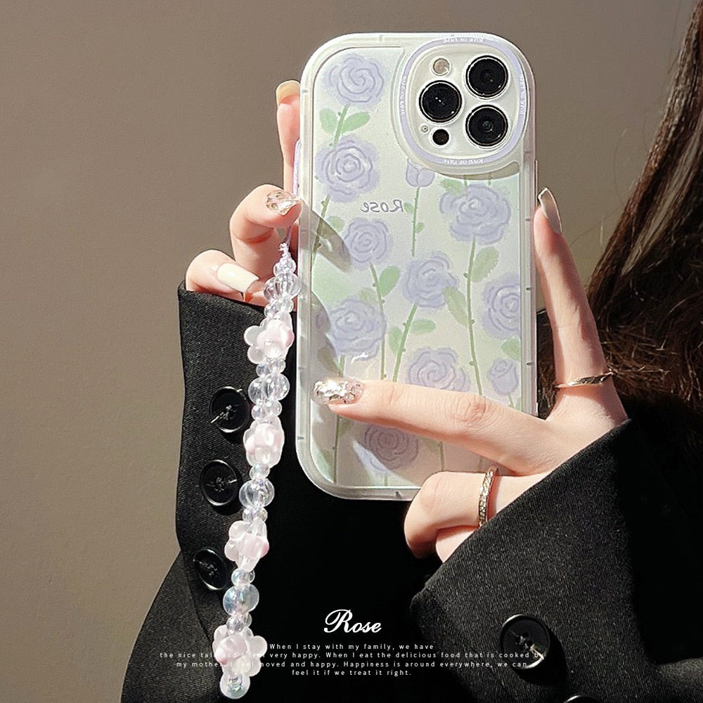 Sweet Rose Flower Phone Case with Bracelet