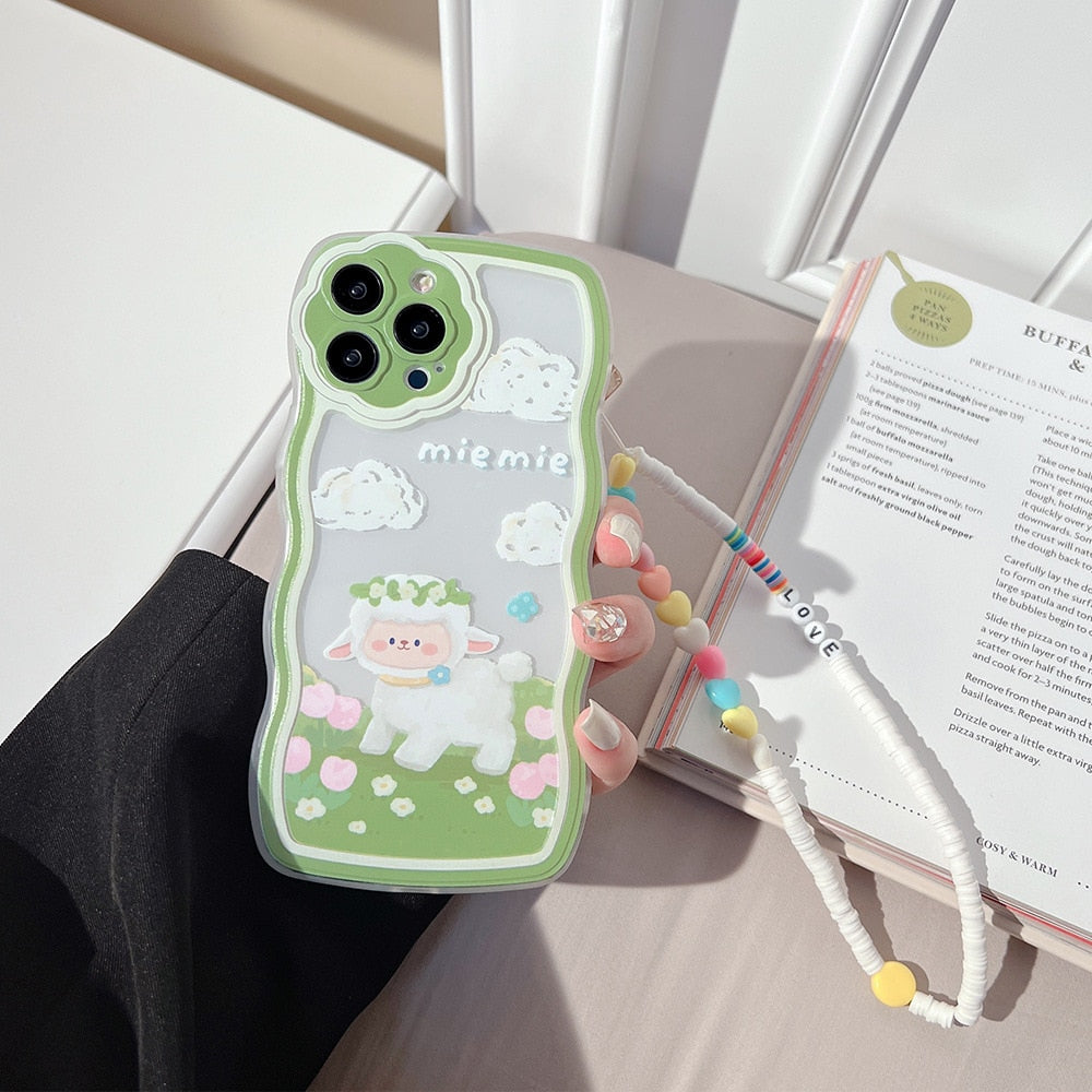 Cute Cartoon Sheep Phone Case with Bracelet