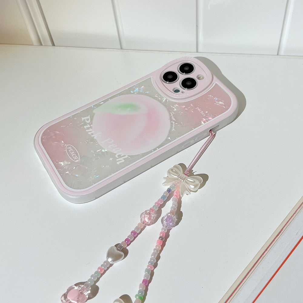 Kawaii Shell Art Peach Phone Case with Bracelet