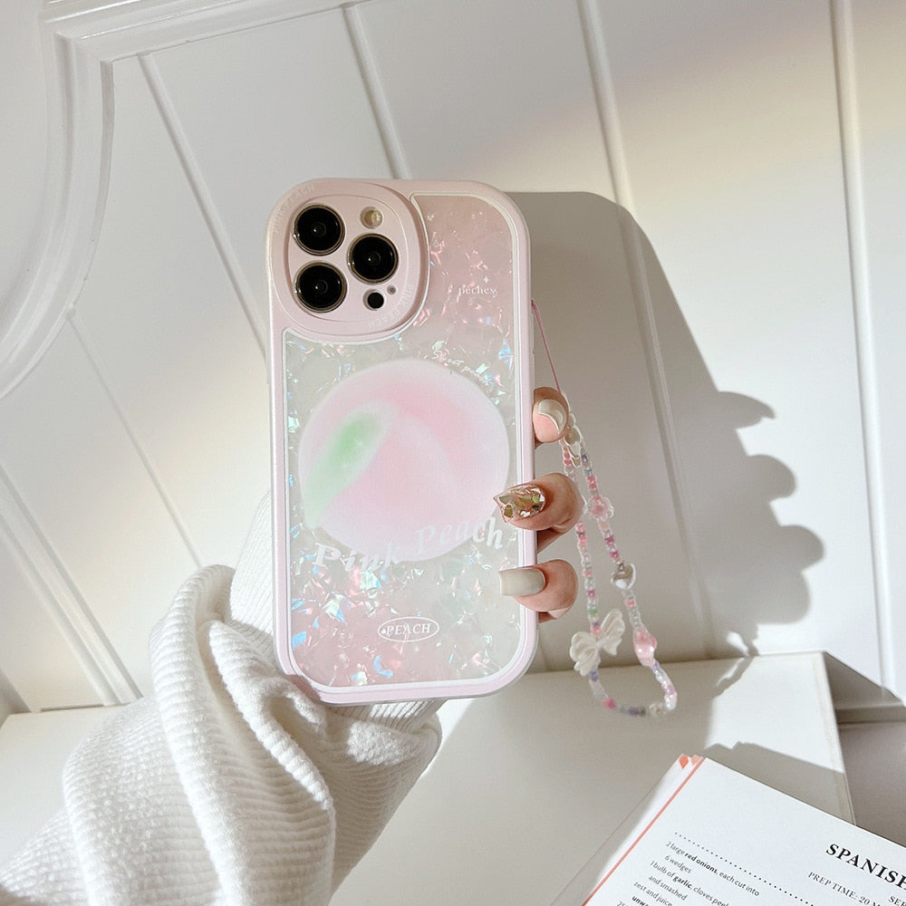 Kawaii Shell Art Peach Phone Case with Bracelet